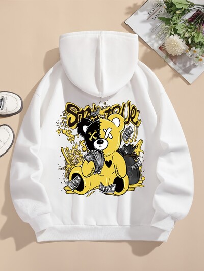 Dámska mikina s kapucňou a kresleným vzorom s potlačou medveďa, Harajuku flísová mikina s kapucňou, módna mikina s okrúhlym výstrihom, vintage nadrozmerná streetwearová dámska