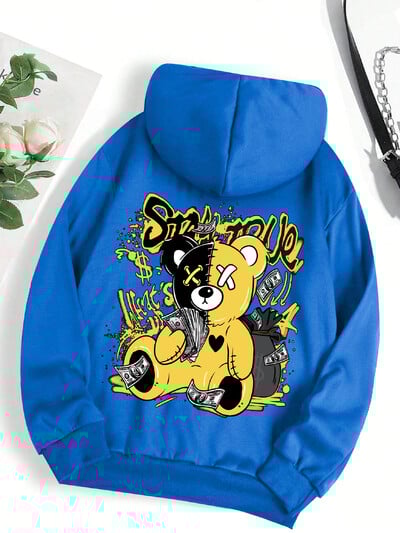 Dámska mikina s kapucňou a kresleným vzorom s potlačou medveďa, Harajuku flísová mikina s kapucňou, módna mikina s okrúhlym výstrihom, vintage nadrozmerná streetwearová dámska