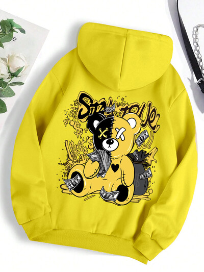 Dámska mikina s kapucňou a kresleným vzorom s potlačou medveďa, Harajuku flísová mikina s kapucňou, módna mikina s okrúhlym výstrihom, vintage nadrozmerná streetwearová dámska