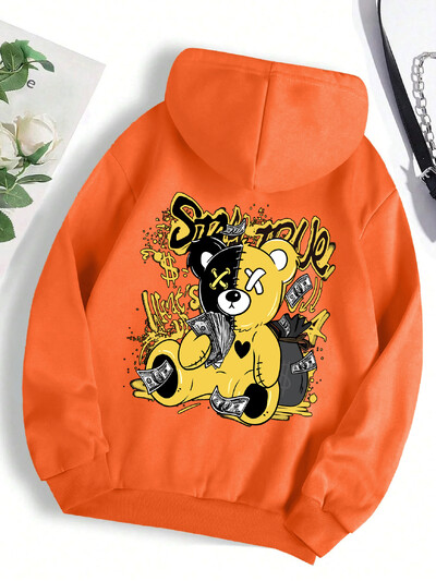 Dámska mikina s kapucňou a kresleným vzorom s potlačou medveďa, Harajuku flísová mikina s kapucňou, módna mikina s okrúhlym výstrihom, vintage nadrozmerná streetwearová dámska