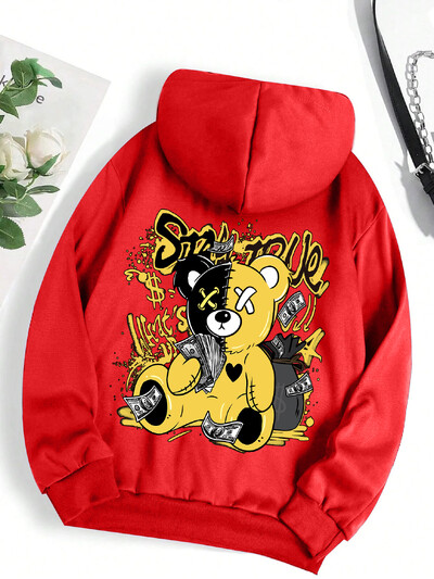 Dámska mikina s kapucňou a kresleným vzorom s potlačou medveďa, Harajuku flísová mikina s kapucňou, módna mikina s okrúhlym výstrihom, vintage nadrozmerná streetwearová dámska