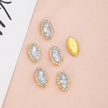 Cross Border Hot Style 12X20MM 100 τμχ Marquise Sunflower Double Layer Glass Diamond Πολύχρωμο ραμμένο στο χέρι πέτρα DIY Αξεσουάρ μαλλιών με διαμάντια νυχιών