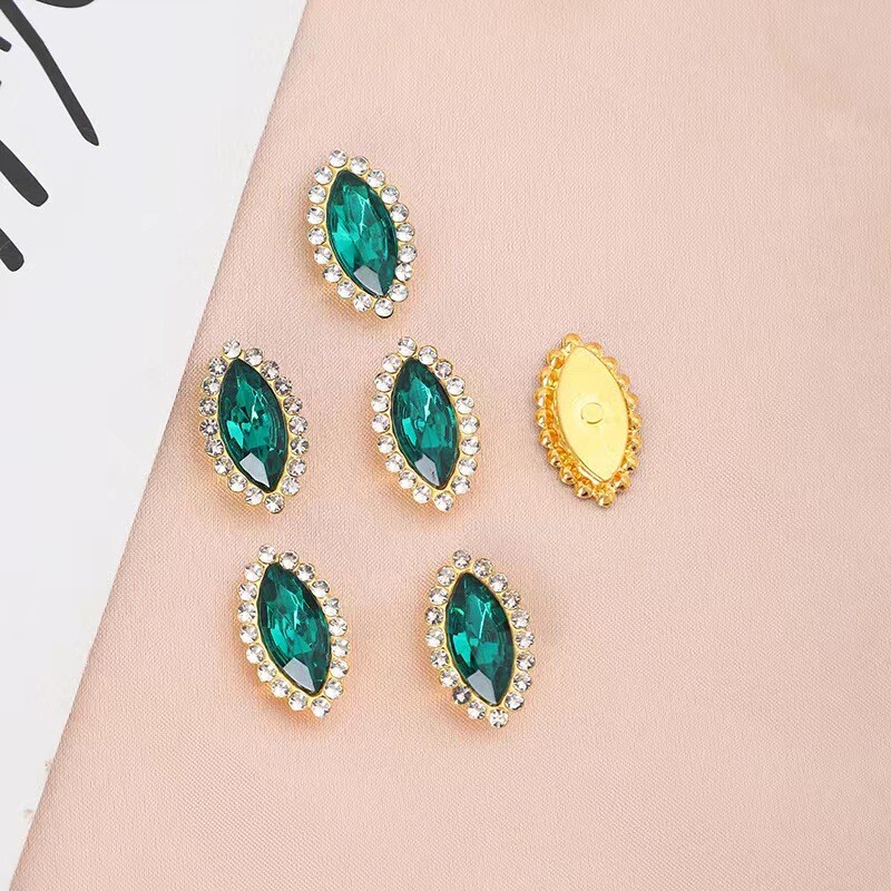 Cross Border Hot Style 12X20MM 100 gab Marquise Sunflower Double Layer Glass Dimants Krāsains Ar rokām Šūts Akmens DIY Nagu dimanta matu aksesuārs