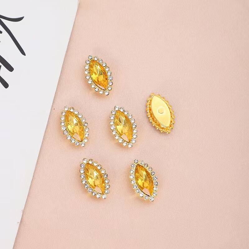 Cross Border Hot Style 12X20MM 100 gab Marquise Sunflower Double Layer Glass Dimants Krāsains Ar rokām Šūts Akmens DIY Nagu dimanta matu aksesuārs