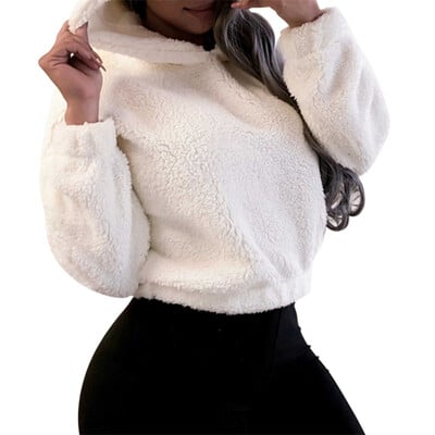 Χειμερινή κορεατική μόδα Bear Ears Χαριτωμένα φαρδιά φούτερ με κουκούλα, ζεστή μπλούζα με μακρυμάνικο μπλουζάκι από μασίφ πουλόβερ για γυναίκες