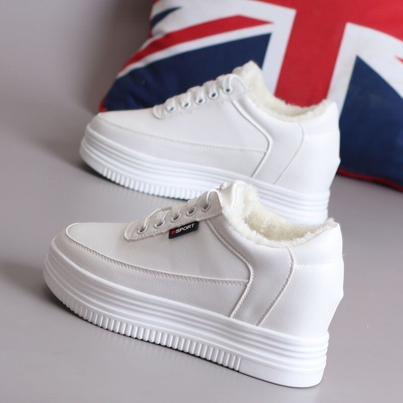 Pantofi de damă din bumbac de toamnă și iarnă cu talpă groasă și șireturi pantofi mici negri pantofi sport de damă cu înălțimea interioară de 6 cm Pantofi de școală casual