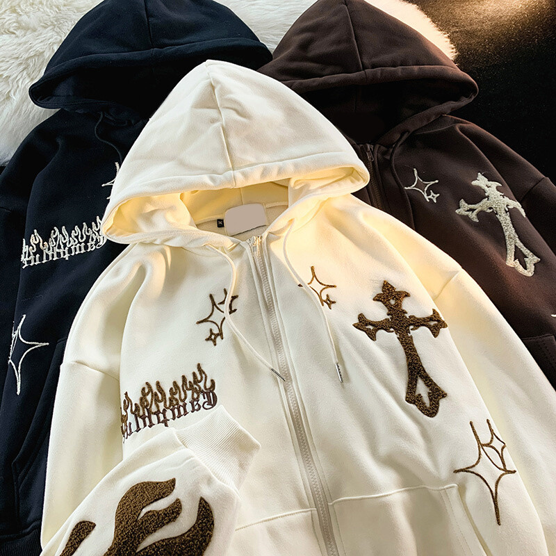 Y2K pentru femei cu fermoar șic hanorace modă toamnă iarnă brodate pulover supradimensionat paltoane ocazional vacanță pulover largi pentru femeie