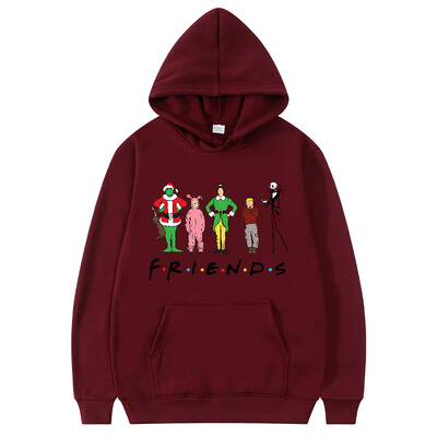 Χριστουγεννιάτικες κουκούλες ανδρικές επιστολές μόδας γραφικά μπλούζες με στάμπα Γυναικείες casual Harajuku Streetwear Friends Παλτό πουλόβερ με κουκούλα