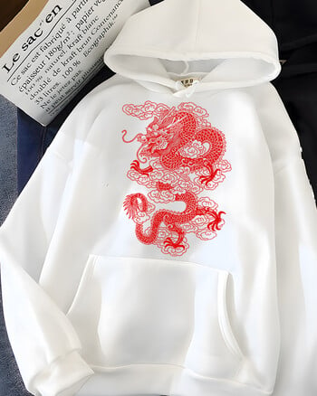 Hirsionsan Vintage Dragon Graphic Print Hoodies Дамски големи спортни облекла Женски суичър Streetwear Поларени дамски дрехи