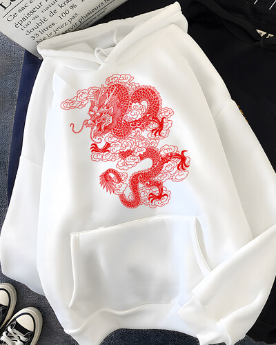 Hirsionsan Vintage Dragon Graphic Print Hoodies Дамски големи спортни облекла Женски суичър Streetwear Поларени дамски дрехи