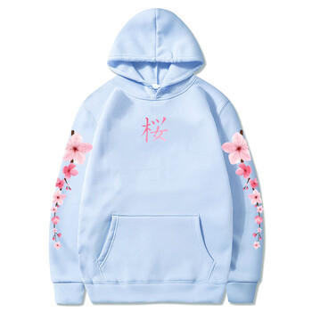 Japanese Blossom Sakura Graphic Hoodies Зимни суичъри с дълъг ръкав и качулка Ежедневни дамски/мъжки удобни пуловери с джоб