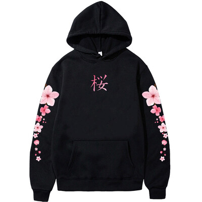 Japanese Blossom Sakura Graphic Hoodies ar garām piedurknēm ziemas džemperi ar kapuci ikdienas sieviešu/vīriešu ērti džemperi ar kabatu