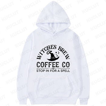 Witches Coffee Co Σταματήστε για ένα ξόρκι Εκτύπωση κουκούλες Αστείες αποκριάτικες Γυναικείες αθλητικά ρούχα Φθινοπωρινά φούτερ με κουκούλα Φούτερ Casual