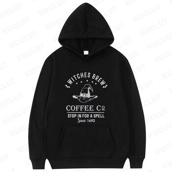 Witches Coffee Co Σταματήστε για ένα ξόρκι Εκτύπωση κουκούλες Αστείες αποκριάτικες Γυναικείες αθλητικά ρούχα Φθινοπωρινά φούτερ με κουκούλα Φούτερ Casual