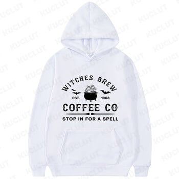 Witches Coffee Co Σταματήστε για ένα ξόρκι Εκτύπωση κουκούλες Αστείες αποκριάτικες Γυναικείες αθλητικά ρούχα Φθινοπωρινά φούτερ με κουκούλα Φούτερ Casual