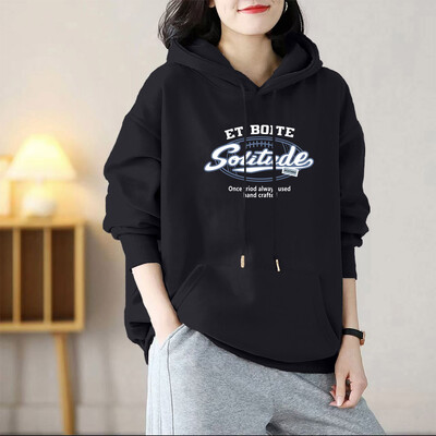 Rudens ziema Augstas kvalitātes tīras kokvilnas kapuces Sieviešu apģērbi Vintag Chic Y2k modes džemperi, brīvi ikdienas puloveri