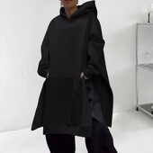 Γυναικείο πουλόβερ με κουκούλα με κουκούλα και σχισμή Μεγάλη τσέπη για γυναίκες Ζεστό χειμωνιάτικο κουκούλα με μακρυμάνικο κομψό, μεσαίο μήκος