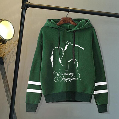 Zirgs un meitene Tu esi mana laimīgā vieta Apdruka ar kapuci Puloveri Topi Rudens un ziemas svītras ar garām piedurknēm