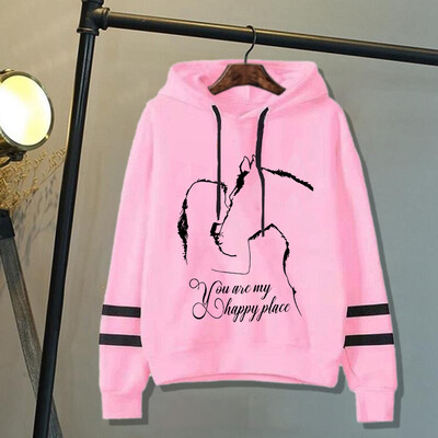 Zirgs un meitene Tu esi mana laimīgā vieta Apdruka ar kapuci Puloveri Topi Rudens un ziemas svītras ar garām piedurknēm