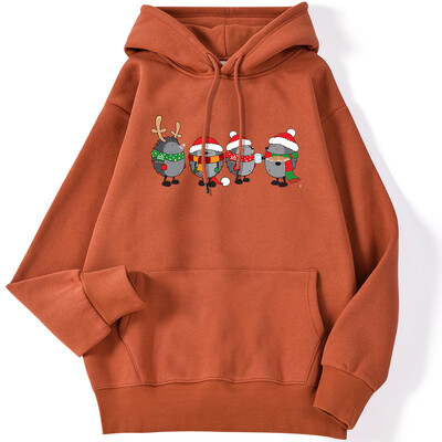 Őszi női kapucnis pulóver karácsonyi sündisznók Nyomtatott pulóver leejtő ujjú zseb felsők bő meleg kényelmes rajzfilm női ruhák