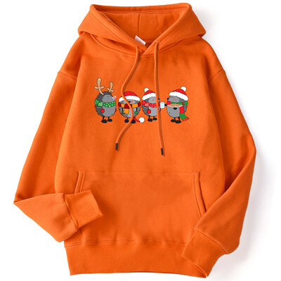 Őszi női kapucnis pulóver karácsonyi sündisznók Nyomtatott pulóver leejtő ujjú zseb felsők bő meleg kényelmes rajzfilm női ruhák