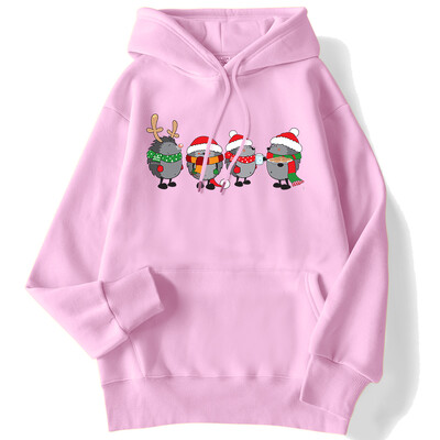 Őszi női kapucnis pulóver karácsonyi sündisznók Nyomtatott pulóver leejtő ujjú zseb felsők bő meleg kényelmes rajzfilm női ruhák