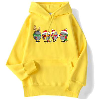 Őszi női kapucnis pulóver karácsonyi sündisznók Nyomtatott pulóver leejtő ujjú zseb felsők bő meleg kényelmes rajzfilm női ruhák