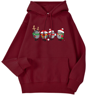 Őszi női kapucnis pulóver karácsonyi sündisznók Nyomtatott pulóver leejtő ujjú zseb felsők bő meleg kényelmes rajzfilm női ruhák