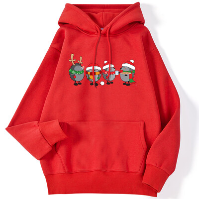 Őszi női kapucnis pulóver karácsonyi sündisznók Nyomtatott pulóver leejtő ujjú zseb felsők bő meleg kényelmes rajzfilm női ruhák