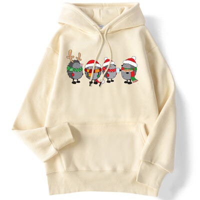 Őszi női kapucnis pulóver karácsonyi sündisznók Nyomtatott pulóver leejtő ujjú zseb felsők bő meleg kényelmes rajzfilm női ruhák