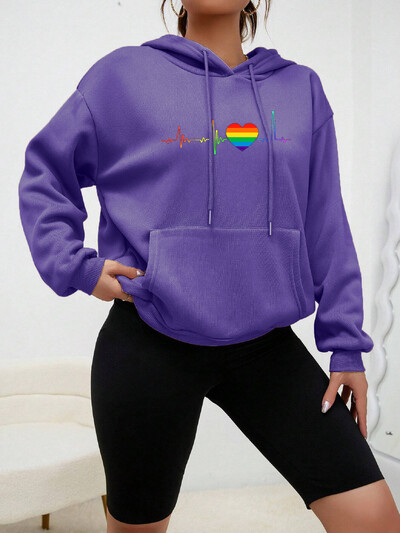 Ηλεκτροκαρδιογράφημα καρδιών που χτυπάει με στάμπα με κουκούλα Γυναικεία χιπ χοπ φαρδιά φούτερ Φθινοπωρινή μόδα Ρούχα casual πουλόβερ