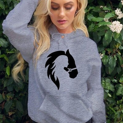 Dukserice s kapuljačom s konjskim printom Ženska majica s kapuljačom dugih rukava Jesenska ležerna ulična odjeća s kapuljačom