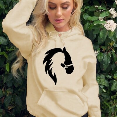 Dukserice s kapuljačom s konjskim printom Ženska majica s kapuljačom dugih rukava Jesenska ležerna ulična odjeća s kapuljačom