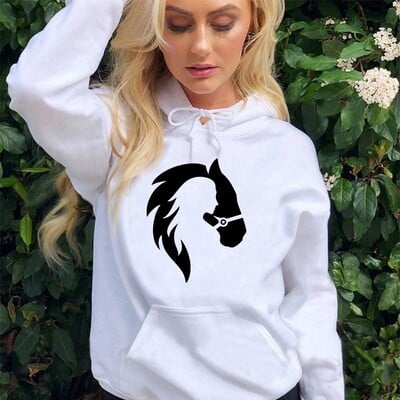 Dukserice s kapuljačom s konjskim printom Ženska majica s kapuljačom dugih rukava Jesenska ležerna ulična odjeća s kapuljačom