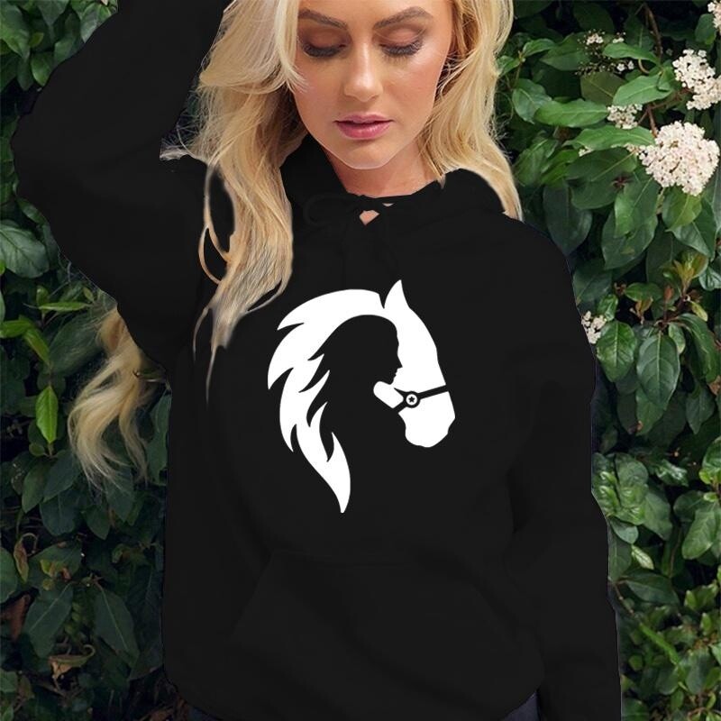 Dukserice s kapuljačom s konjskim printom Ženska majica s kapuljačom dugih rukava Jesenska ležerna ulična odjeća s kapuljačom