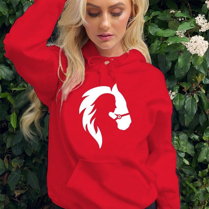 Dukserice s kapuljačom s konjskim printom Ženska majica s kapuljačom dugih rukava Jesenska ležerna ulična odjeća s kapuljačom