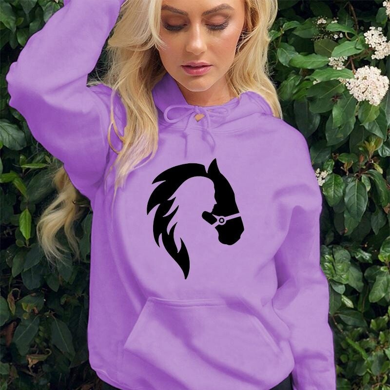 Dukserice s kapuljačom s konjskim printom Ženska majica s kapuljačom dugih rukava Jesenska ležerna ulična odjeća s kapuljačom