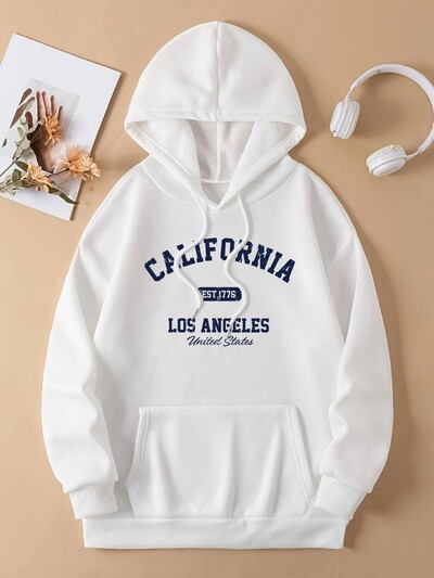 Γυναικεία φούτερ με φαρδιά στάμπα με κουκούλα, Μακρυμάνικο Plus Velvet Kangaroo Pocket Top Casual Sports πουλόβερ