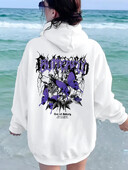 Μωβ τριαντάφυλλο με κουκούλα με στάμπα με πεταλούδα για γυναικεία χειμερινή κουκούλα με κουκούλα Street Casual κορίτσια 2024 Νέο μοντέλο