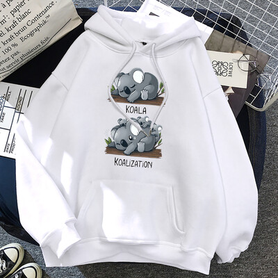 Koala Have Baby Kawaii Prints Γυναικείες κουκούλες Harajuku Street Ρούχα Υπερμεγέθη Μόδα με κουκούλα Fleece Χαλαρό πουλόβερ με λαιμόκοψη Γυναικείο