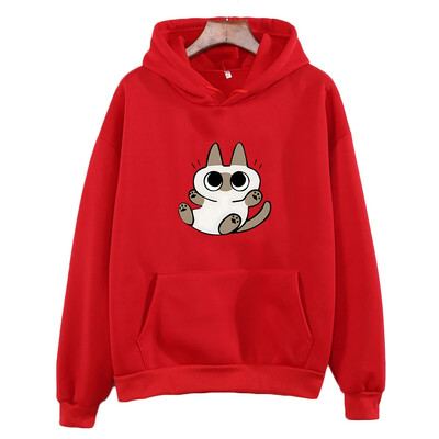 Η σιαμαία γάτα Azuki είναι το κέντρο του κόσμου Nobeko Oversized Hoodie ΓΥΝΑΙΚΕΣ Kawaii/Χαριτωμένο μακρυμάνικο φούτερ Harajuku Cartoon