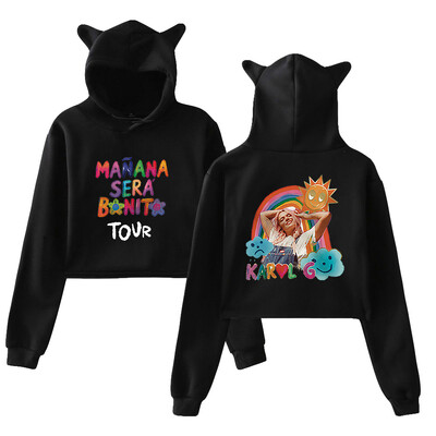 Karol G Manana Sear Bonito Tour Fashion Πουλόβερ Αυτιά Γάτας Φούτερ με κουκούλα μακρυμάνικα Γυναικεία Crop Top Γυναικεία Ρούχα