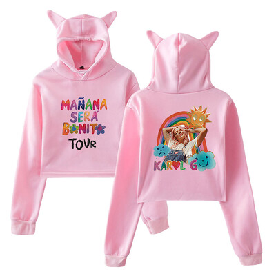 Karol G Manana Sear Bonito Tour Fashion Πουλόβερ Αυτιά Γάτας Φούτερ με κουκούλα μακρυμάνικα Γυναικεία Crop Top Γυναικεία Ρούχα