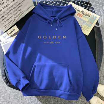 JungKook Golden Hoodie Γυναικεία αισθητική που στέκονται δίπλα σας Φούτερ με κουκούλα Φθινοπώρου και Χειμώνα Χρυσά πουλόβερ Φούτερ Κορέα