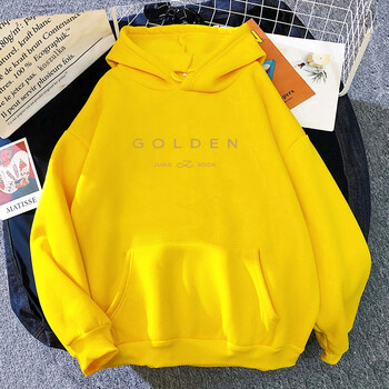 JungKook Golden Hoodie Γυναικεία αισθητική που στέκονται δίπλα σας Φούτερ με κουκούλα Φθινοπώρου και Χειμώνα Χρυσά πουλόβερ Φούτερ Κορέα