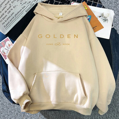 JungKook Golden Hoodie Sieviešu Estētiskā Stāv Blakus Kapuči Rudens un Ziemas Apdruka Zelta Puloveri Džemperi Koreja