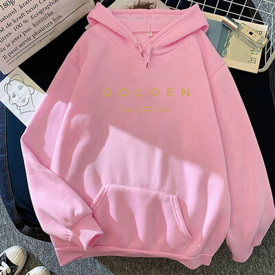 JungKook Golden Hoodie Γυναικεία αισθητική που στέκονται δίπλα σας Φούτερ με κουκούλα Φθινοπώρου και Χειμώνα Χρυσά πουλόβερ Φούτερ Κορέα