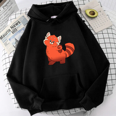 Kawaii Hoodies Moterys virsta raudona Hoodie Printing Cartoon Red Panda Moteriški megztiniai Žieminiai Harajuku Fleece Tops Hoody