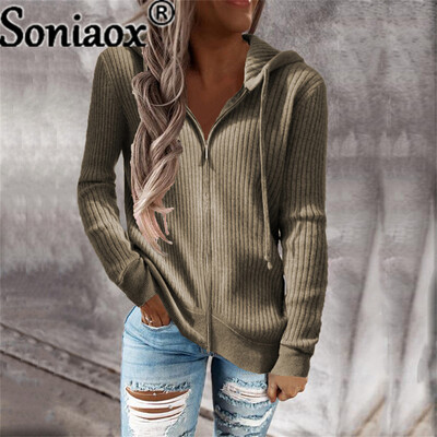 2021. gada rudens ziema sievietēm, rāvējslēdzējs, jakas, jakas, jakas, džemperi, dāmas, brīvi, garām piedurknēm vienkrāsains, trikotāžas virsdrēbes