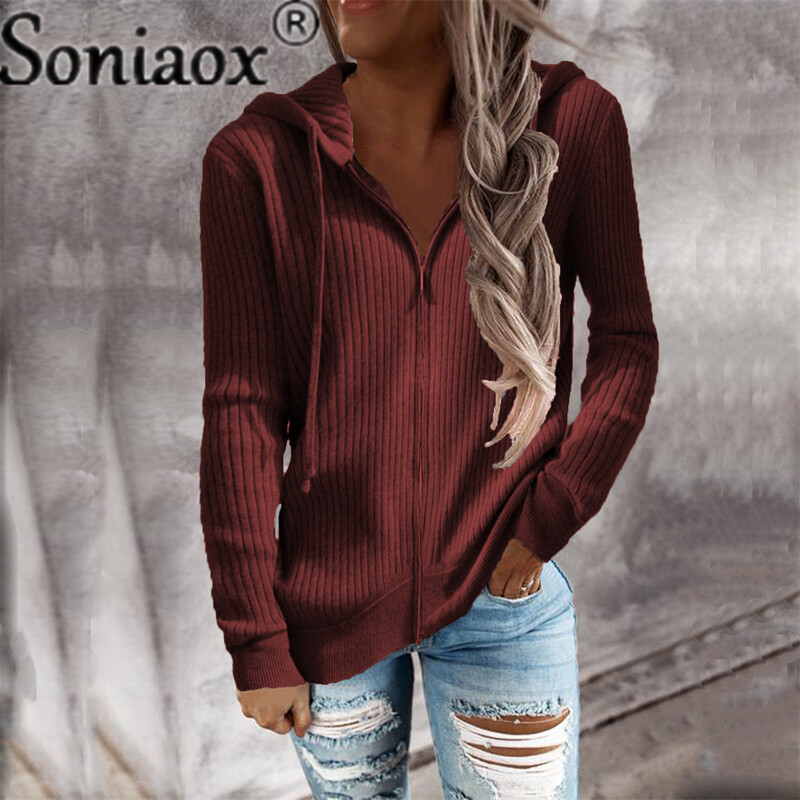 2021. gada rudens ziema sievietēm, rāvējslēdzējs, jakas, jakas, jakas, džemperi, dāmas, brīvi, garām piedurknēm vienkrāsains, trikotāžas virsdrēbes